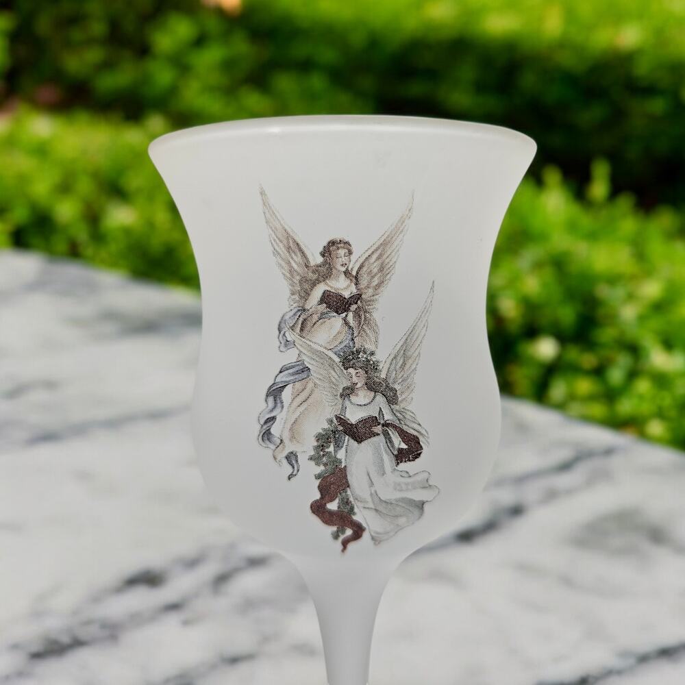 Set of 3 Frosted Glass Angel Candle Holders Goblet Style Wedding Decor